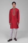 Talking Threads Red Silk Embroidered Sequins Kurta And Pant Set Online at Aza Fashions Talking Threads_Red Silk Embroidered Sequins Kurta And Pant Set _Online_at_Aza_Fashions