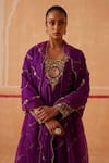 Buy_Sureena Chowdhri_Purple Anarkali And Palazzo Pure Silk Embroidery Zari Blunt Razia Shabnami Set _Online_at_Aza_Fashions