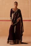 Buy_Sureena Chowdhri_Brown Blouse And Sharara Habutai Silk Embroidery Cutdana Leaf Neck Rhea Set_at_Aza_Fashions