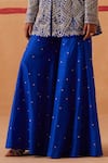 Sureena Chowdhri_Blue Jacket Organza Embroidery Zari Leaf Neck Maya And Gharara Set _Online_at_Aza_Fashions