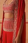 Shop_Sureena Chowdhri_Red Blouse Organza Hand Embroidery Pipe Ekaya Placement Lehenga Cape Set _Online_at_Aza_Fashions