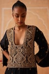 Sureena Chowdhri_Black Pure Silk Embroidery Zardozi Deep Square Neck Hazrat Kaftan_Online_at_Aza_Fashions