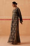 Sureena Chowdhri_Black Muslin Hand Embroidery Hexagon Notched V Neck Durga Kaftan  _Online_at_Aza_Fashions