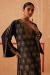 Buy_Sureena Chowdhri_Black Muslin Hand Embroidery Hexagon Notched V Neck Durga Kaftan  _Online_at_Aza_Fashions