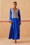 Buy_Sureena Chowdhri_Blue Habutai Silk Indra Embroidered Yoke Kaftan_at_Aza_Fashions
