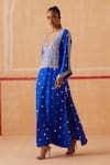 Sureena Chowdhri_Blue Habutai Silk Indra Embroidered Yoke Kaftan_at_Aza_Fashions