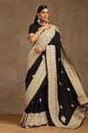 Buy_Wazir C_Black Crepe Embroidery Kashmiri Tilla High Neck Saree With Blouse _at_Aza_Fashions