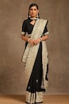 Wazir C_Black Crepe Embroidery Kashmiri Tilla High Neck Saree With Blouse _Online_at_Aza_Fashions