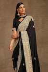 Shop_Wazir C_Black Crepe Embroidery Kashmiri Tilla High Neck Saree With Blouse _Online_at_Aza_Fashions