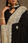 Wazir C_Black Crepe Embroidery Kashmiri Tilla High Neck Saree With Blouse _at_Aza_Fashions