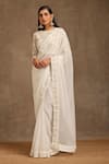 Wazir C_Off White Organza Embroidery Kashmiri Tilla Round Neck Saree With Blouse _Online_at_Aza_Fashions