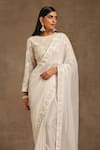 Buy_Wazir C_Off White Organza Embroidery Kashmiri Tilla Round Neck Saree With Blouse _Online_at_Aza_Fashions