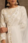 Wazir C_Off White Organza Embroidery Kashmiri Tilla Round Neck Saree With Blouse _at_Aza_Fashions