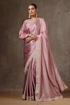 Buy_Wazir C_Pink Satin Embroidery Kashmiri Tilla Placement Saree With Balloon Sleeve Blouse _at_Aza_Fashions