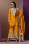 Buy_Wazir C_Yellow Silk, Organza, Cotton Kashmiri Tilla Kurta Bell Bottom Pant Set _at_Aza_Fashions
