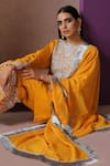 Wazir C_Yellow Silk, Organza, Cotton Kashmiri Tilla Kurta Bell Bottom Pant Set _at_Aza_Fashions