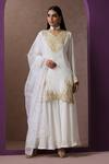 Buy_Wazir C_White Organza, Crepe, Cotton Embroidery Kashmiri Tilla Kurta Flared Pant Set_at_Aza_Fashions