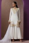 Buy_Wazir C_White Organza, Crepe, Cotton Embroidery Kashmiri Tilla Kurta Flared Pant Set_Online_at_Aza_Fashions