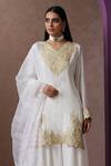 Shop Wazir C White Organza, Crepe, Cotton Embroidery Kashmiri Tilla Kurta Flared Pant Set Online at Aza Fashions Shop_Wazir C_White Organza, Crepe, Cotton Embroidery Kashmiri Tilla Kurta Flared Pant Set_Online_at_Aza_Fashions
