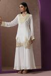 Wazir C_White Organza, Crepe, Cotton Embroidery Kashmiri Tilla Kurta Flared Pant Set_at_Aza_Fashions