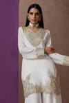 Buy_Wazir C_White Organza, Crepe, Cotton Embroidery Kashmiri Tilla Kurta Flared Pant Set