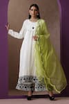 Buy_Wazir C_White Velvet, Organza, Cotton Embroidery Round Placement Kurta Flared Pant Set _at_Aza_Fashions