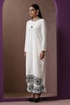 Wazir C_White Velvet, Organza, Cotton Embroidery Round Placement Kurta Flared Pant Set _at_Aza_Fashions