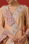 Wazir C_Beige Silk Embroidery Kashmiri Aari V Neck Angarakha Kurta With Pant _at_Aza_Fashions