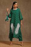 Buy_Wazir C_Green Cotton, Organza Embroidery Round Neck Kashmiri Tilla Kurta With Pant _at_Aza_Fashions
