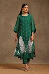 Shop_Wazir C_Green Cotton, Organza Embroidery Round Neck Kashmiri Tilla Kurta With Pant _at_Aza_Fashions