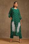 Shop_Wazir C_Green Cotton, Organza Embroidery Round Neck Kashmiri Tilla Kurta With Pant _Online_at_Aza_Fashions