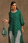 Wazir C_Green Cotton, Organza Embroidery Round Neck Kashmiri Tilla Kurta With Pant _at_Aza_Fashions