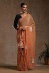 Buy_Wazir C_Orange Silk Embroidery Kashmiri Glass Shape Saree With Blouse _at_Aza_Fashions