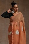 Buy_Wazir C_Orange Silk Embroidery Kashmiri Glass Shape Saree With Blouse _Online_at_Aza_Fashions