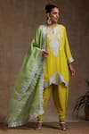 Buy_Wazir C_Yellow Crepe, Organza, Cotton Embroidery Round Kashmiri Kurta Tulip Pant Set _at_Aza_Fashions