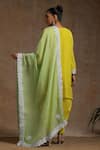 Shop_Wazir C_Yellow Crepe, Organza, Cotton Embroidery Round Kashmiri Kurta Tulip Pant Set _at_Aza_Fashions