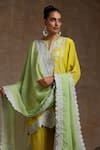 Shop_Wazir C_Yellow Crepe, Organza, Cotton Embroidery Round Kashmiri Kurta Tulip Pant Set _Online_at_Aza_Fashions