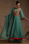 Buy_Wazir C_Green Organza Embroidery Round Neck Kashmiri Bodice Anarkali Flared Pant Set _Online_at_Aza_Fashions