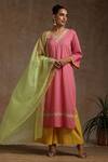 Buy_Wazir C_Pink Cotton, Organza Embroidery Placement Kashmiri Work Kurta Flared Pant Set _at_Aza_Fashions