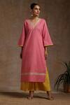 Buy_Wazir C_Pink Cotton, Organza Embroidery Placement Kashmiri Work Kurta Flared Pant Set _Online_at_Aza_Fashions
