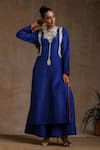 Buy_Wazir C_Blue Silk Placement Embroidery Kashmiri Round Straight Kurta Flared Pant Set _Online_at_Aza_Fashions