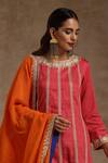 Shop_Wazir C_Pink Silk, Organza, Cotton Embroidery Round Neck Kashmiri Panel Kurta Pant Set _Online_at_Aza_Fashions
