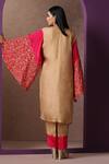 Shop_Wazir C_Beige Silk, Crepe, Cotton Embroidery V-neck Bell Sleeve Kurta And Pant Set _at_Aza_Fashions