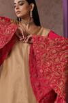 Wazir C_Beige Silk, Crepe, Cotton Embroidery V-neck Bell Sleeve Kurta And Pant Set _at_Aza_Fashions