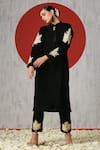 Buy_Wazir C_Black Velvet Tassels, Embroidery Turtle Neck Placement Kurta And Pant Set _Online_at_Aza_Fashions