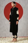 Shop_Wazir C_Black Velvet Tassels, Embroidery Turtle Neck Placement Kurta And Pant Set _Online_at_Aza_Fashions
