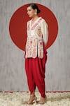 Shop_Wazir C_Off White Silk, Crepe, Cotton Embroidery Kashmiri Aari Jacket And Tulip Pant Set _Online_at_Aza_Fashions