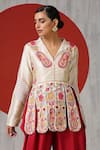 Wazir C_Off White Silk, Crepe, Cotton Embroidery Kashmiri Aari Jacket And Tulip Pant Set _at_Aza_Fashions