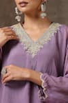 Buy_Wazir C_Purple Organza Embroidery Kashmiri Tilla Cape V Neck Neckline Pant Set 