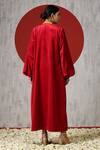 Shop_Wazir C_Red Velvet Embroidery Mandarin Collar Placement Dress _at_Aza_Fashions